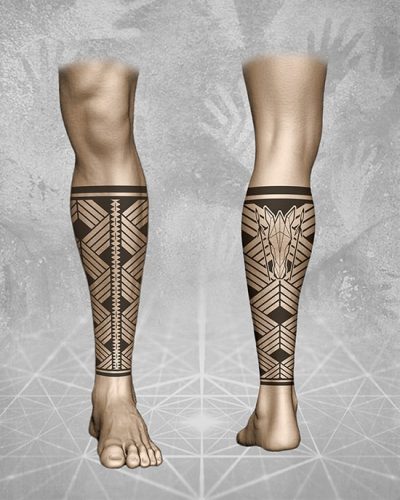 Tatuagem na Canela com Grafismo Indígena Sul do Brasil