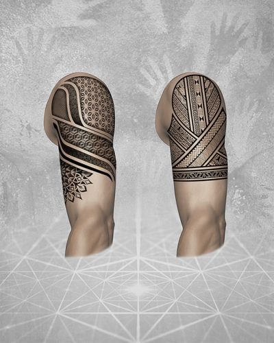Tatuagens de Manga Superior Geometria e Indígenas Brasileiros